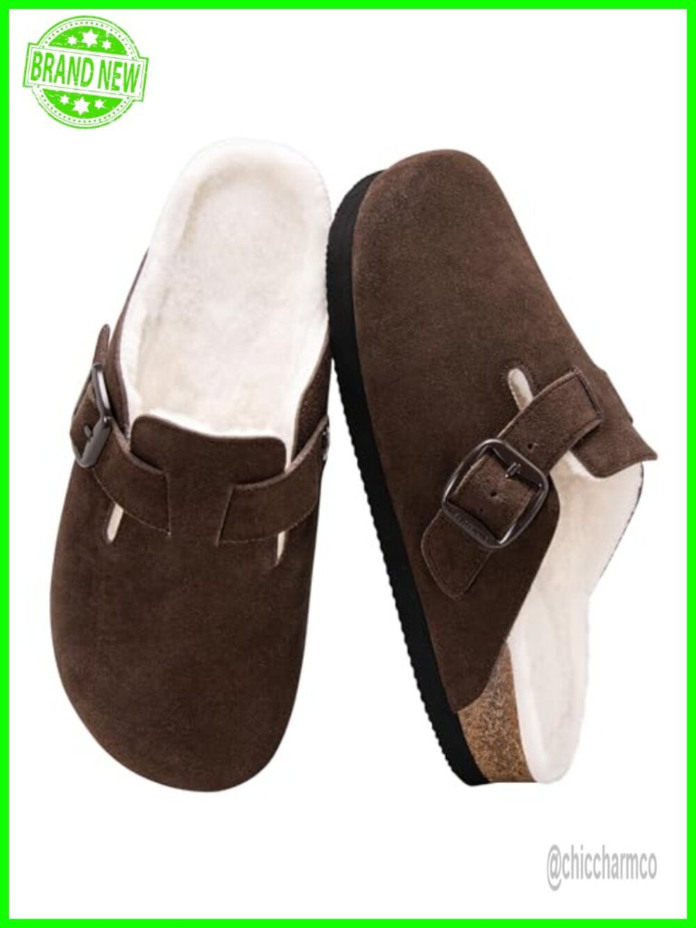 Women's Fuzzy Suede Clogs Leather Mules Fur Lined Non Slip Potato Shoes